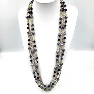 Blue, Green and Purple Beads on Chunky Silver Chain